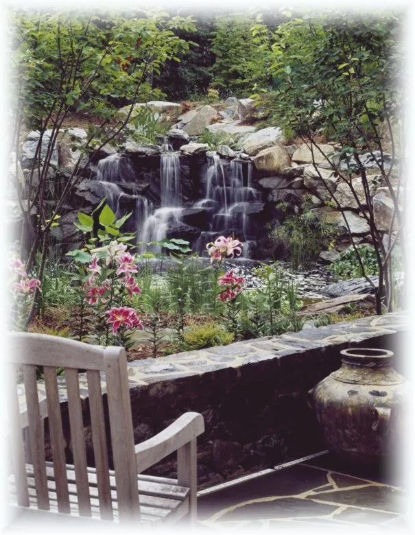 Wooden chair beside flowers in a quiet garden